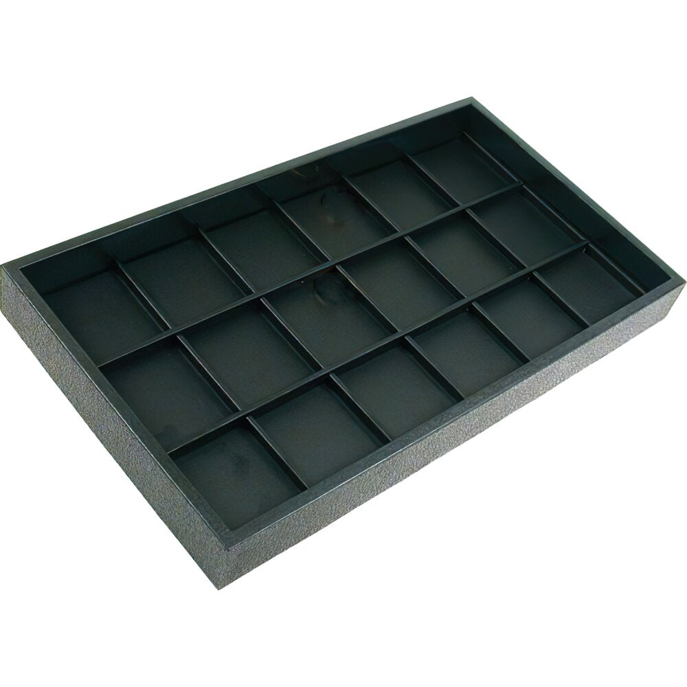 18 Slot Jewelry Coin Black Leather Display Travel Tray