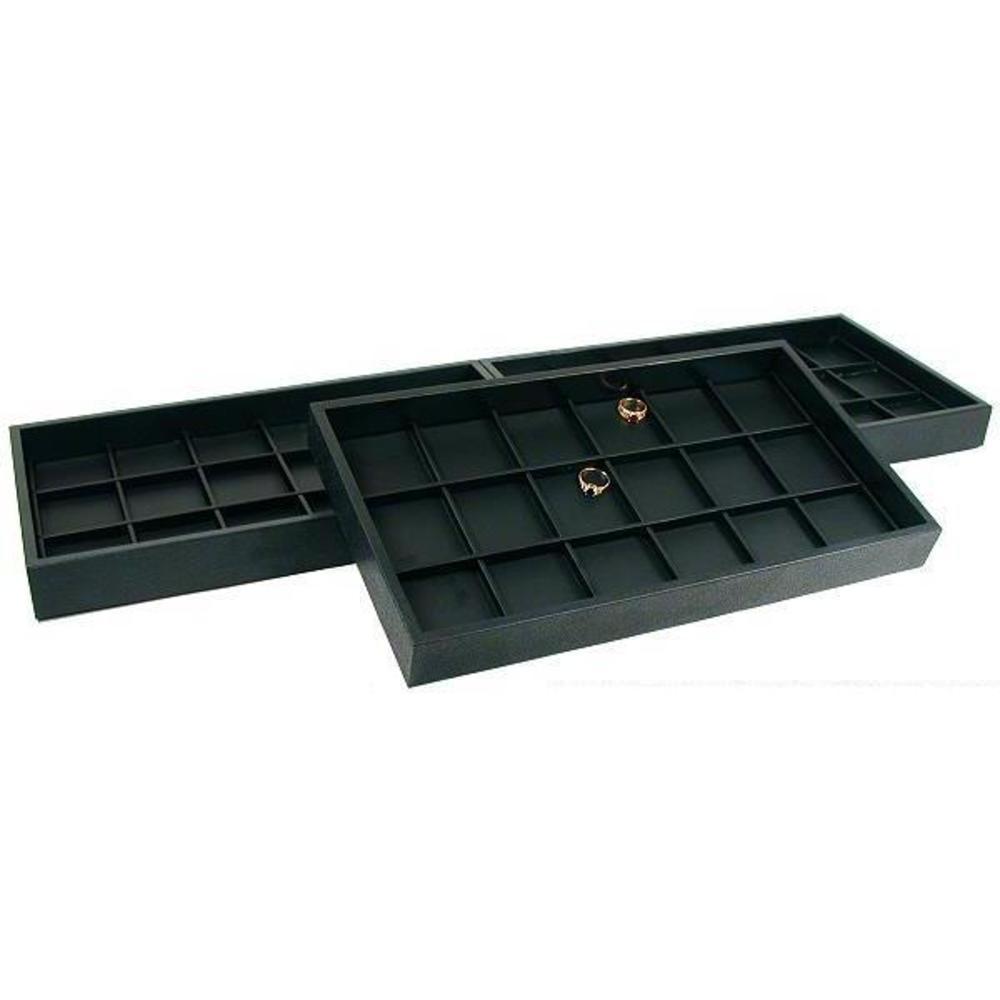 18 Slot Jewelry Coin Black Leather Display Travel Tray