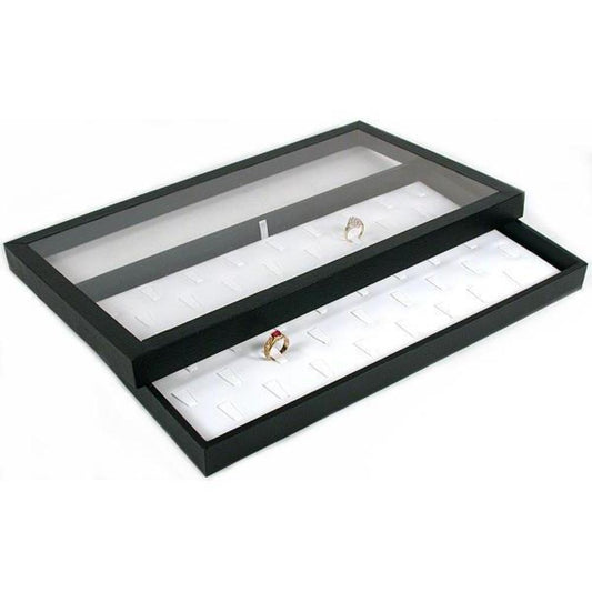 51 Ring Clip White Leather Display Tray Clear Lid Case