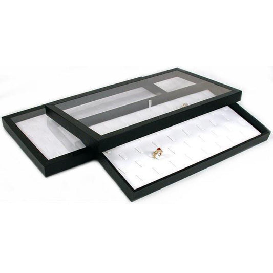 102 Ring Clip White Leather Display Pad Showcase Tray