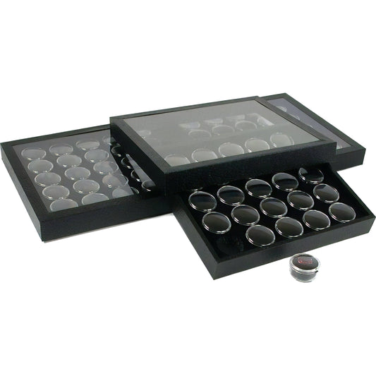 75 Black Gem Jars Display & Acrylic Lid Travel Tray