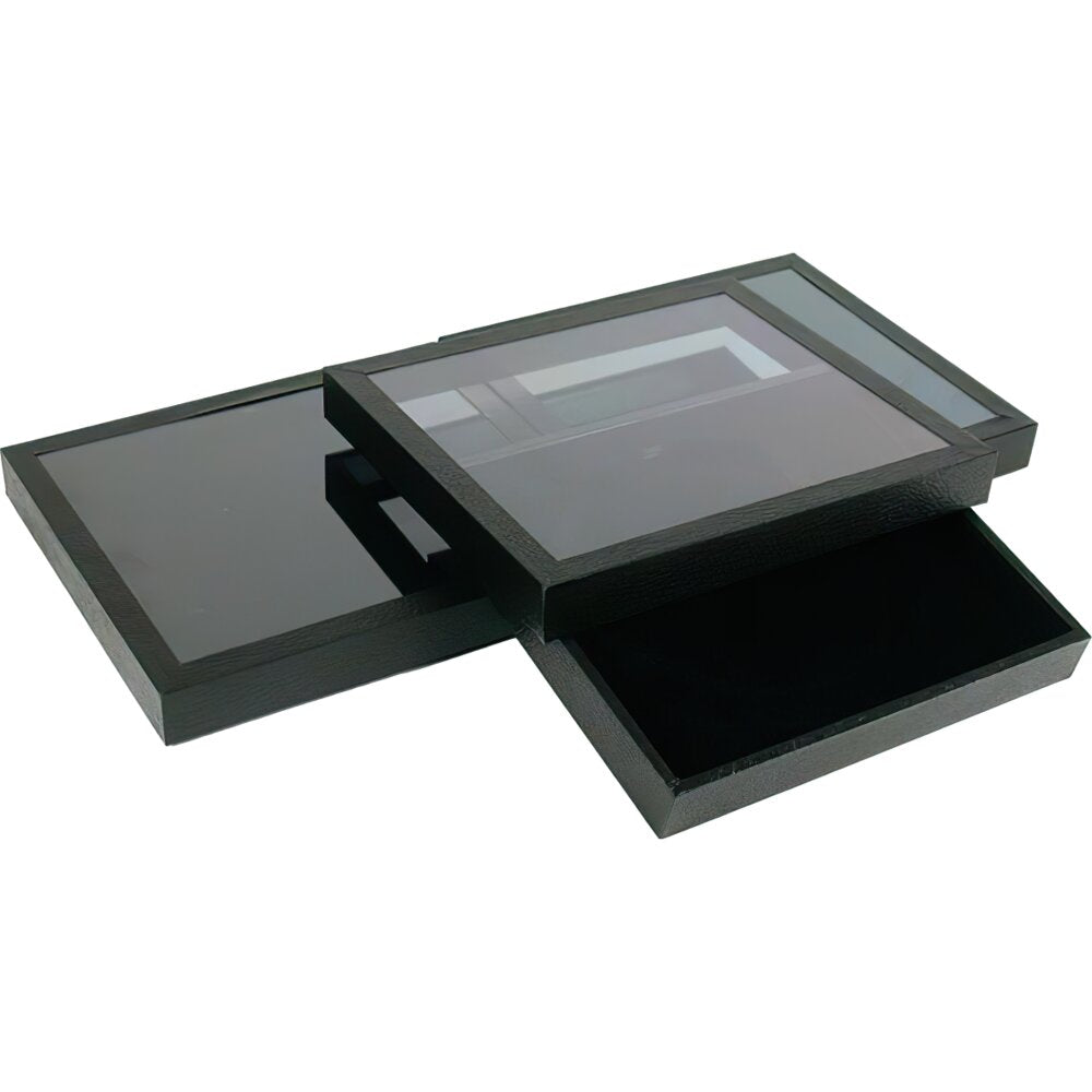 3 Black Velvet Jewelry Pad Display & Acrylic Lid Tray