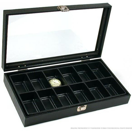 12 Pocket Watch Jewelry Display Tray Glass Lid Case
