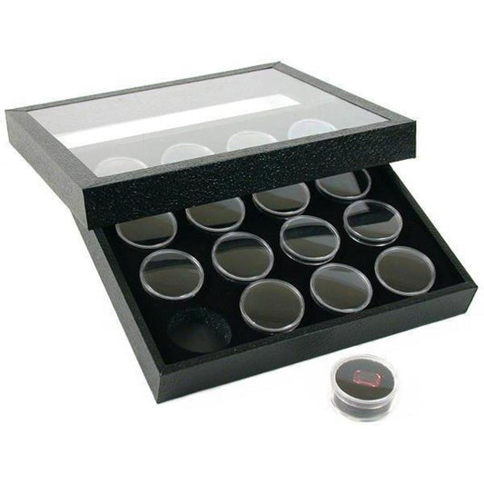 16 Gem Jars Display Tray Travel Case Acrylic Lid