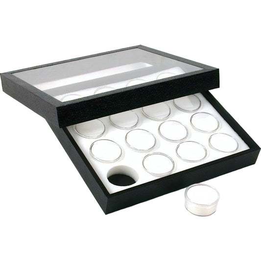 16 Gem Jars Display Tray Travel Case Acrylic Lid