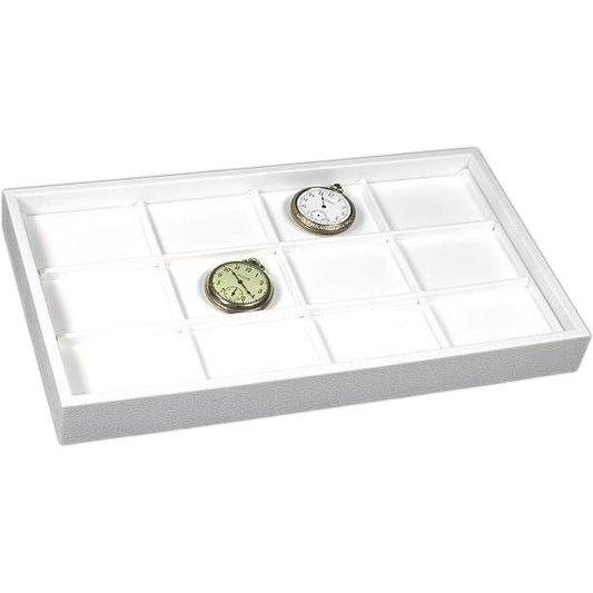 12 Slot Charm Coin White Leather Jewelry Showcase Tray