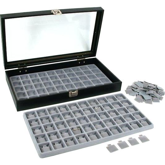 100 14K Gold Puff Earring Cards Display Glass Lid Case