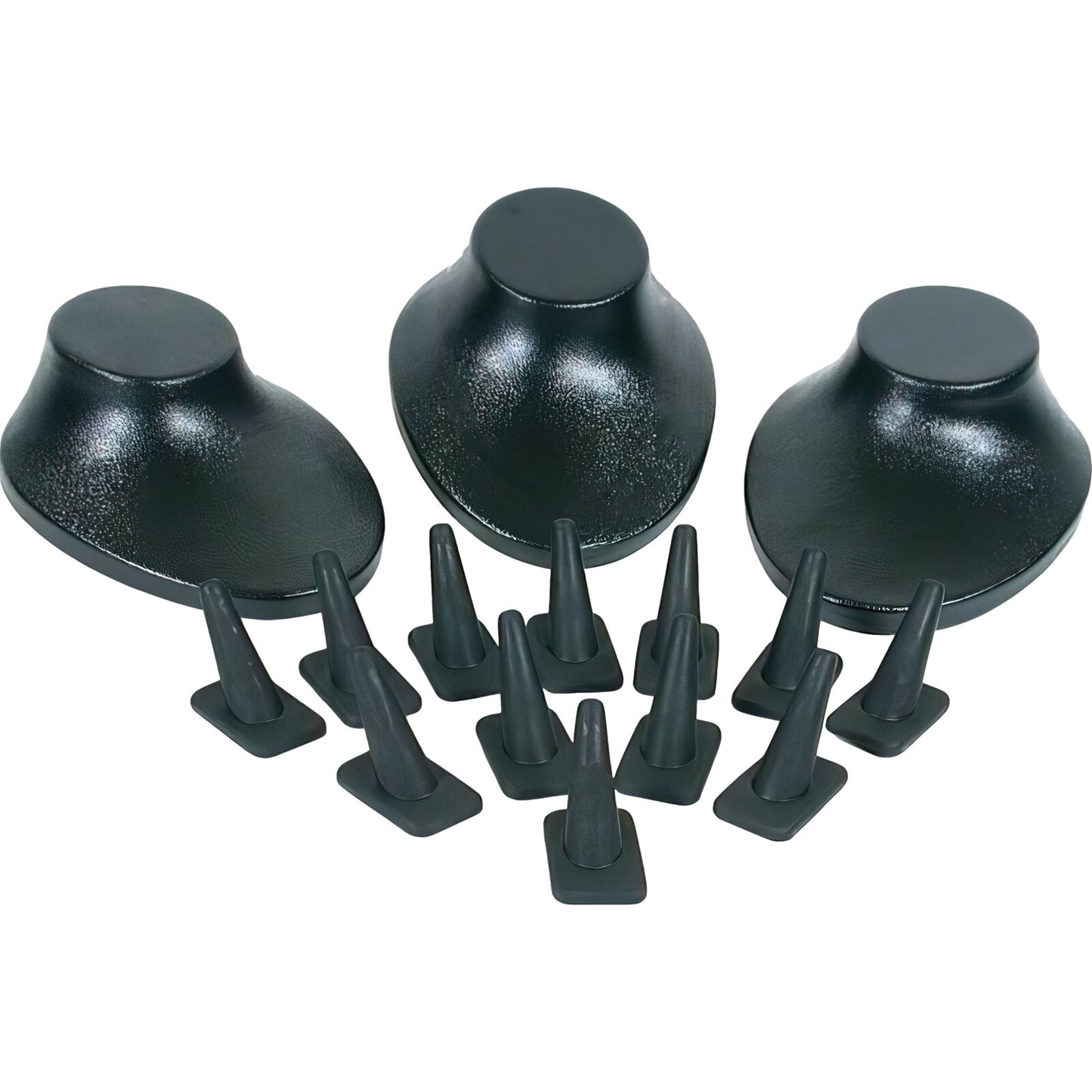 15 Ring Finger Necklace Bust Display Black Showcase