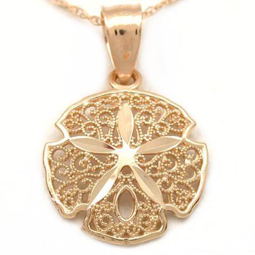Sand Dollar Charm 14mm & 18" Chain 14k Gold