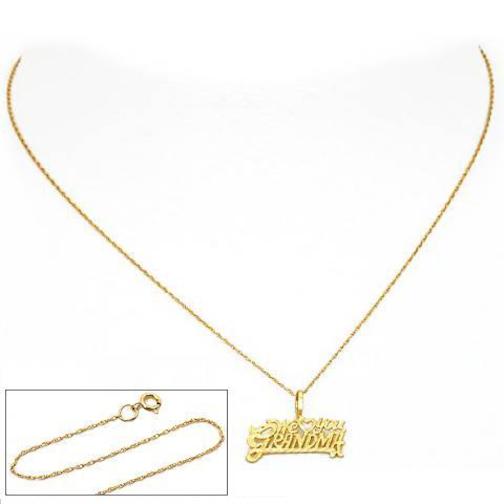 We Love You Grandma Charm 14mm & 18" Chain 14k Gold