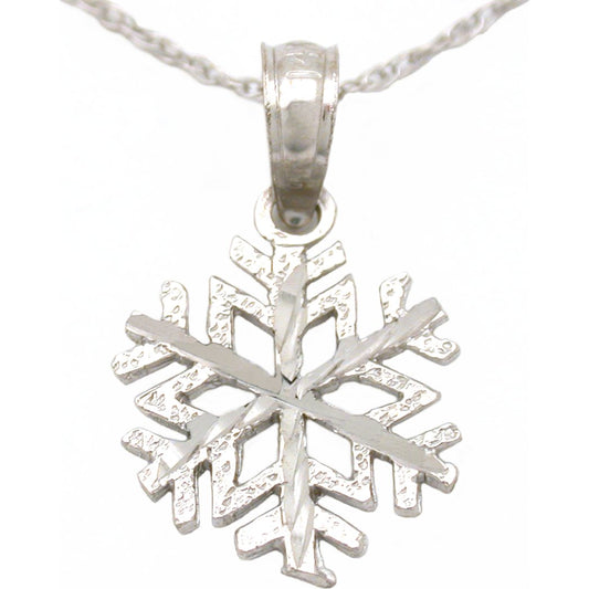 Snowflake Charm 12mm & 18" Cable Chain 14K White Gold 2Pcs