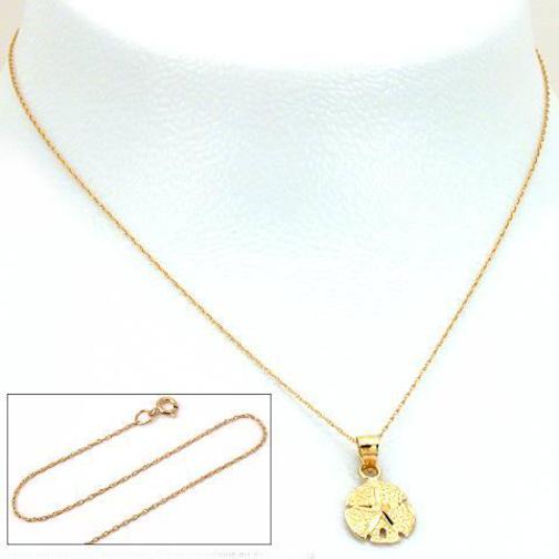 Sand Dollar Charm 14mm & 18" Chain 14k Gold