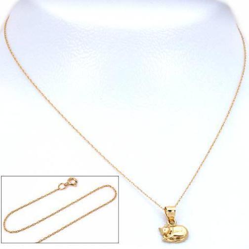 Cat Sleeping Charm 10mm & 18" Chain 14k Gold