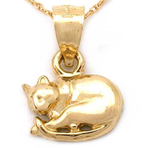 Cat Sleeping Charm 10mm & 18" Chain 14k Gold