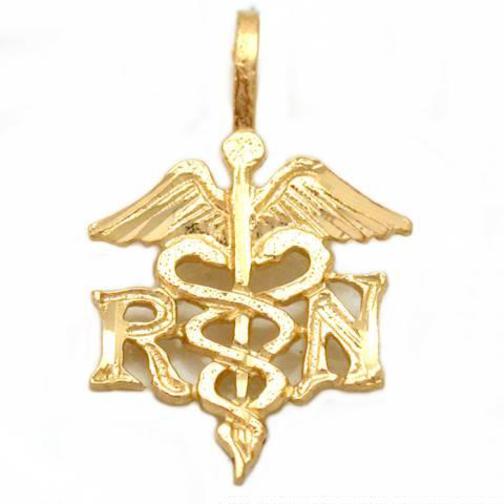 RN Caduceus Charm 18mm & 18" Chain 14k Gold