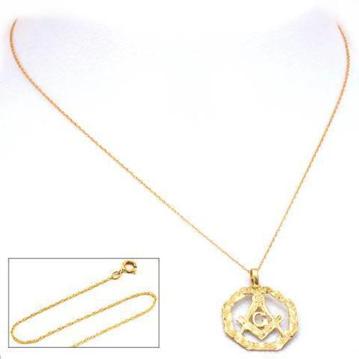 Freemason Charm 25mm & 18" Chain 14k Gold