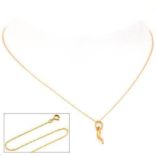 Italian Horn Charm 13mm & 18" Chain 14k Gold