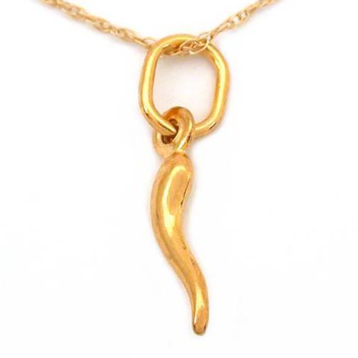 Italian Horn Charm 13mm & 18" Chain 14k Gold