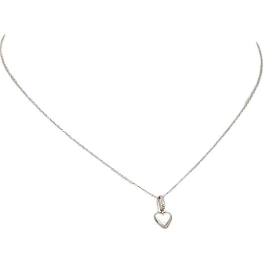 Puffed Heart Charm 8mm & 18" Chain 14k White Gold