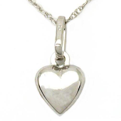 Puffed Heart Charm 8mm & 18" Chain 14k White Gold