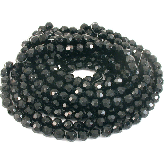 Round Faceted Fire Polished Chinese Crystal Beads Black 10mm 10 12" Strands