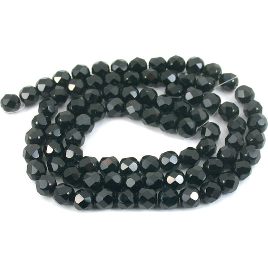 Round Faceted Fire Polished Chinese Crystal Beads Black 8mm 2 Strands