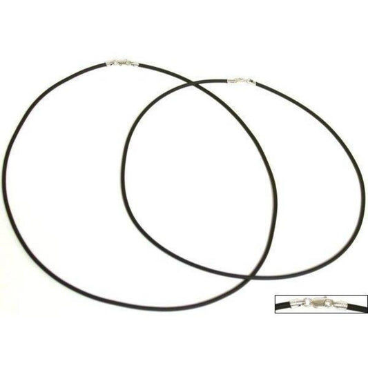 Rubber Cord Necklaces Black 16" & 18" 2Pcs