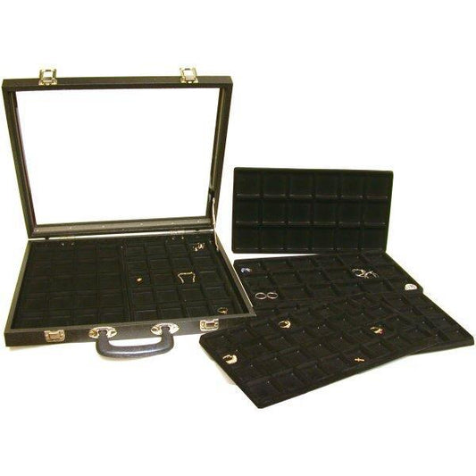 7 Black Charm Coin Display Tray & Glass Top Travel Case