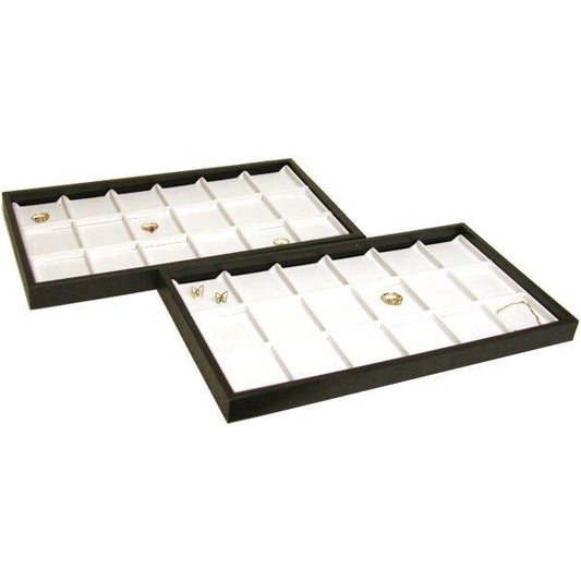 2 White Faux Leather Pocket Watch Display Tray Case