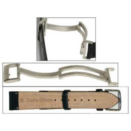 Black Oilskin Leather Watch Band Watchband & Deployment Buckle Watchmaker Repair