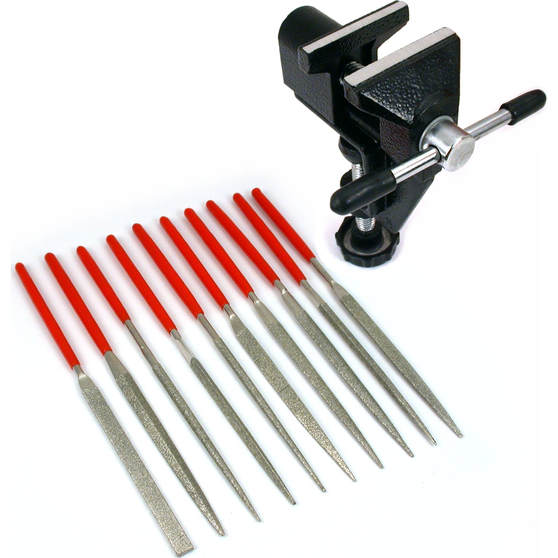 10 Diamond Coated Stainless Steel Files & Bench Vise Filing Hobby Craf ...