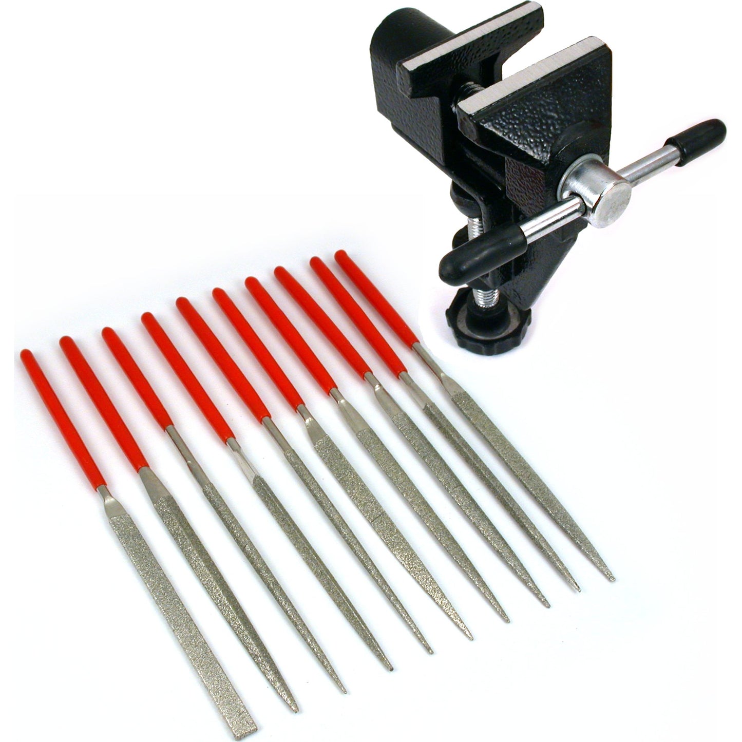10 Diamond Coated Stainless Steel Files & Bench Vise Filing Hobby Craft Tools