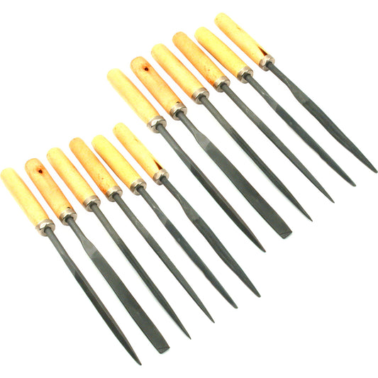 Needle File Set Wood Handles Wooden Files Carpentry Crafting Hobby Tools 12Pcs
