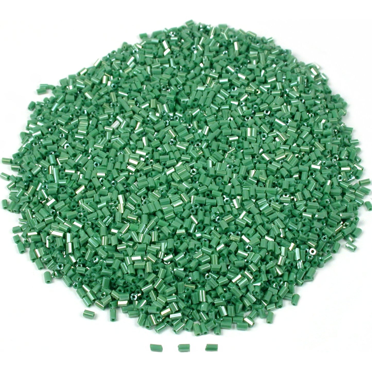 Bugle Glass Beads Pearl Green #1 80 Grams
