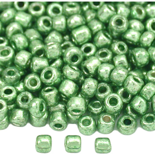 Seed Glass Beads Metallic Light Green 12/0 25 Grams