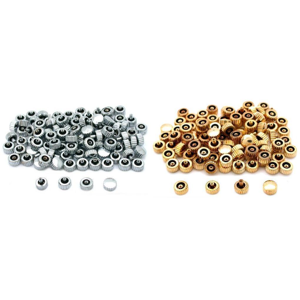 200 Assorted Watch Crowns For Watch Repair (100) Gold & (100) Chrome