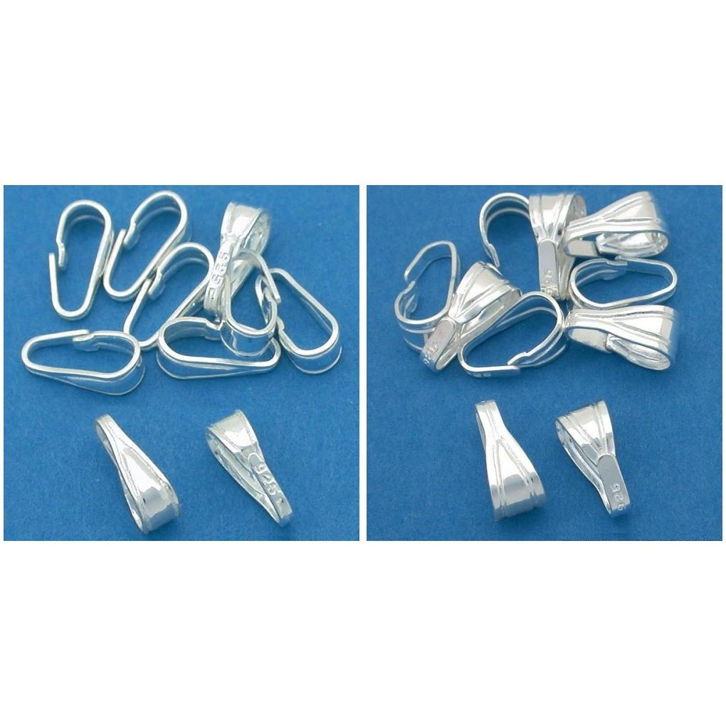 Sterling Silver Pendant Chain Connector Snap Bails Medium & Large Kit 20 Pcs