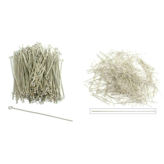 White Treated Brass Eye Pins & Silver Colored Brass Head Pins Kit 1000 Pcs