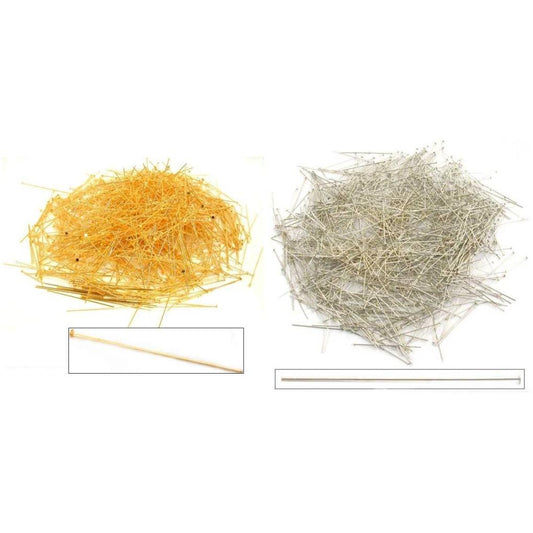 Gold Plated & Silver Colored Head Pins 21 Gauge & 2" Long Kit 2000 Pcs
