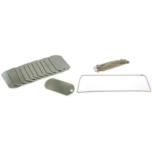 Engravable Steel Dog Tags & Nickel Plated Beaded Steel Chain 24" 24 Pcs