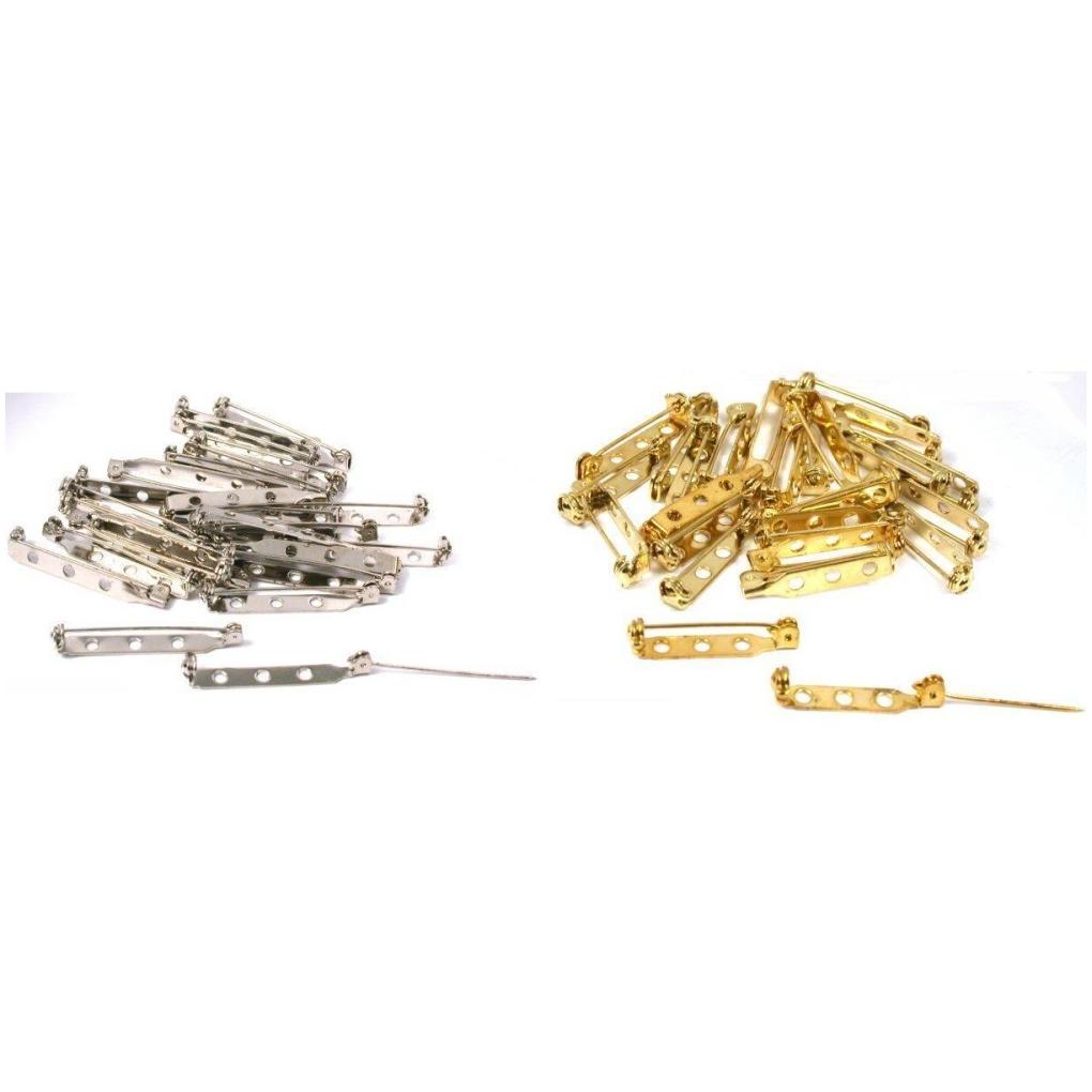 Nickel & Gold Plated Bar Pin Backs Jewelry Findings Kit 50 Pcs