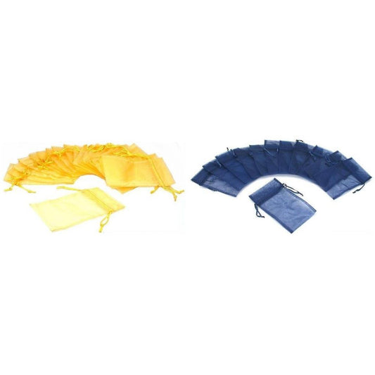 Yellow & Navy Blue Organza Drawstring Pouches Jewelry Gift Bags Kit {#} Pcs