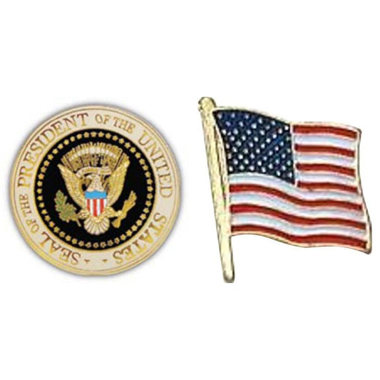 USA Presidential Seal Pin 1" & USA Flag Lapel Pin 7/8" x 3/4"