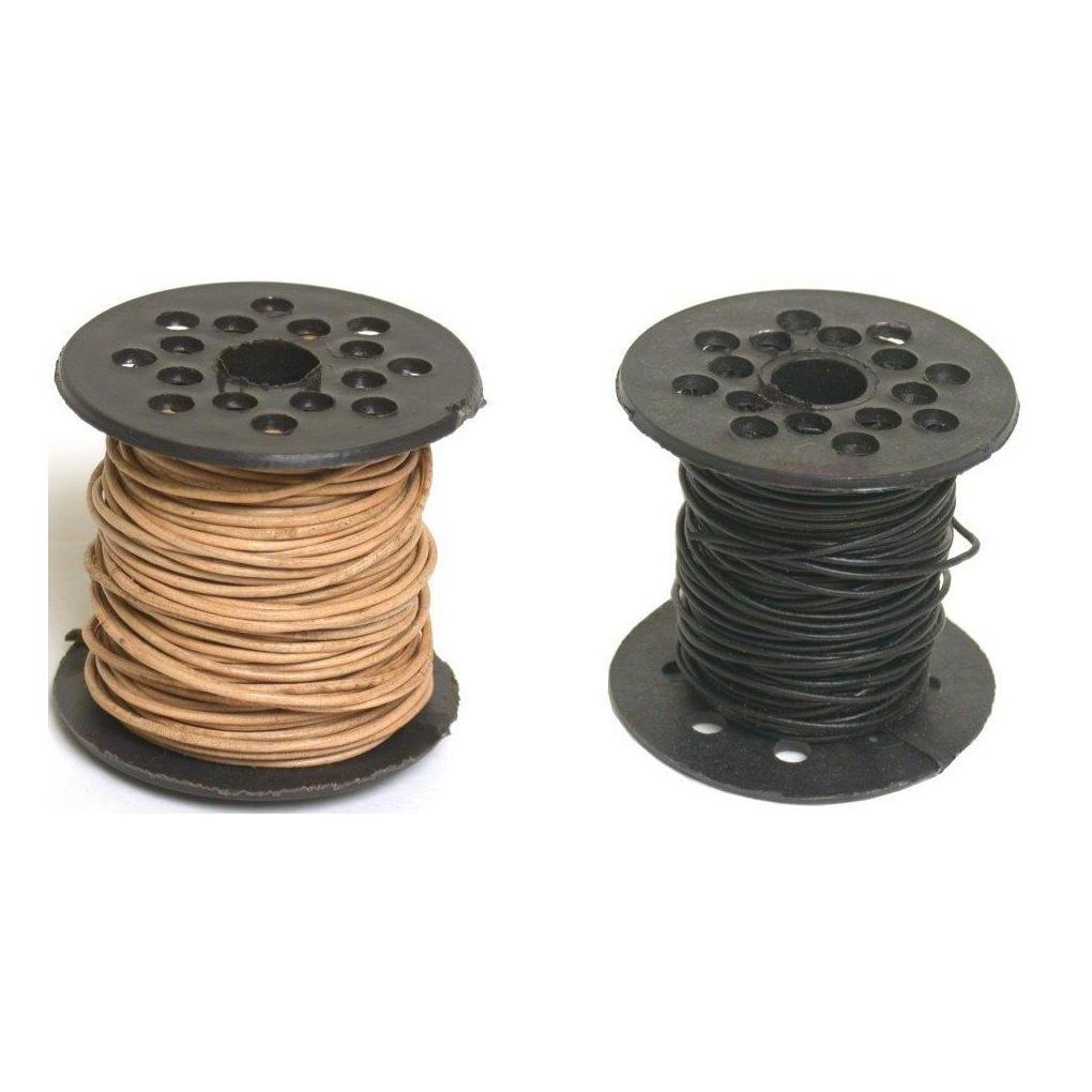 Natural Color & Black Leather Bead Cord Jewelry Making 1mm Thick Kit 2 Pcs
