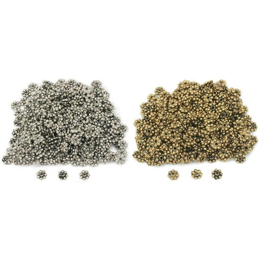 Antique Silver & Gold Plated Daisy Bali Spacer Beads 4mm Diameter 30 Gram Kit