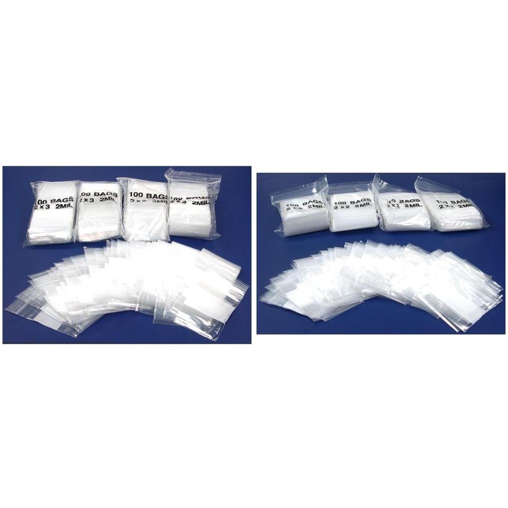 Resealable Reclosable Clear Plastic Bags 2" x 3" & 2" x 2" Kit 1000 Pcs