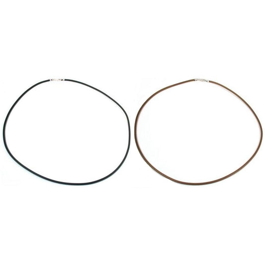 Black & Brown Rubber Necklace Cords W/ Silver Lobster Clasp 18" Long Kit 2 Pcs