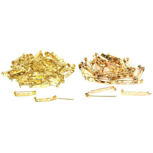 Gold Plated Bar Pin Backs Jewelry 27mm x 5mm & 38mm x 5mm Findings Kit 100 Pcs