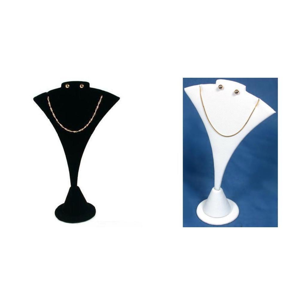 Black Velvet & White Faux Leather Bust Jewelry Display Showcase Stand Kit 2 Pcs