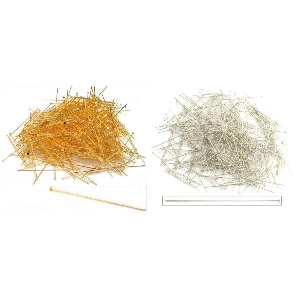 Gold Plated & Silver Colored 21 Gauge Head Pins Jewelry Findings Kit 1000 Pcs